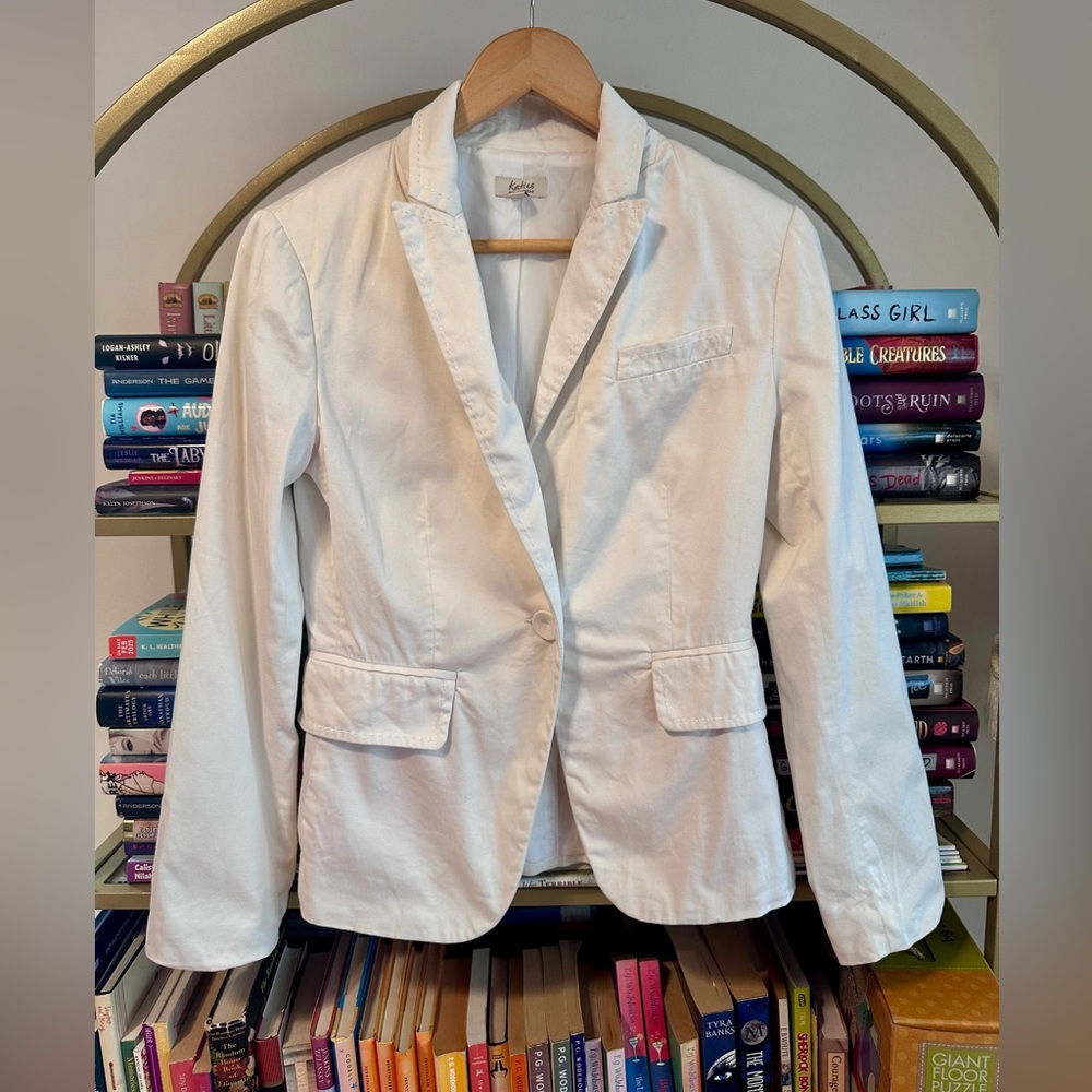 Katies White Cotton Blend Single Button Blazer 👩‍💼🤍